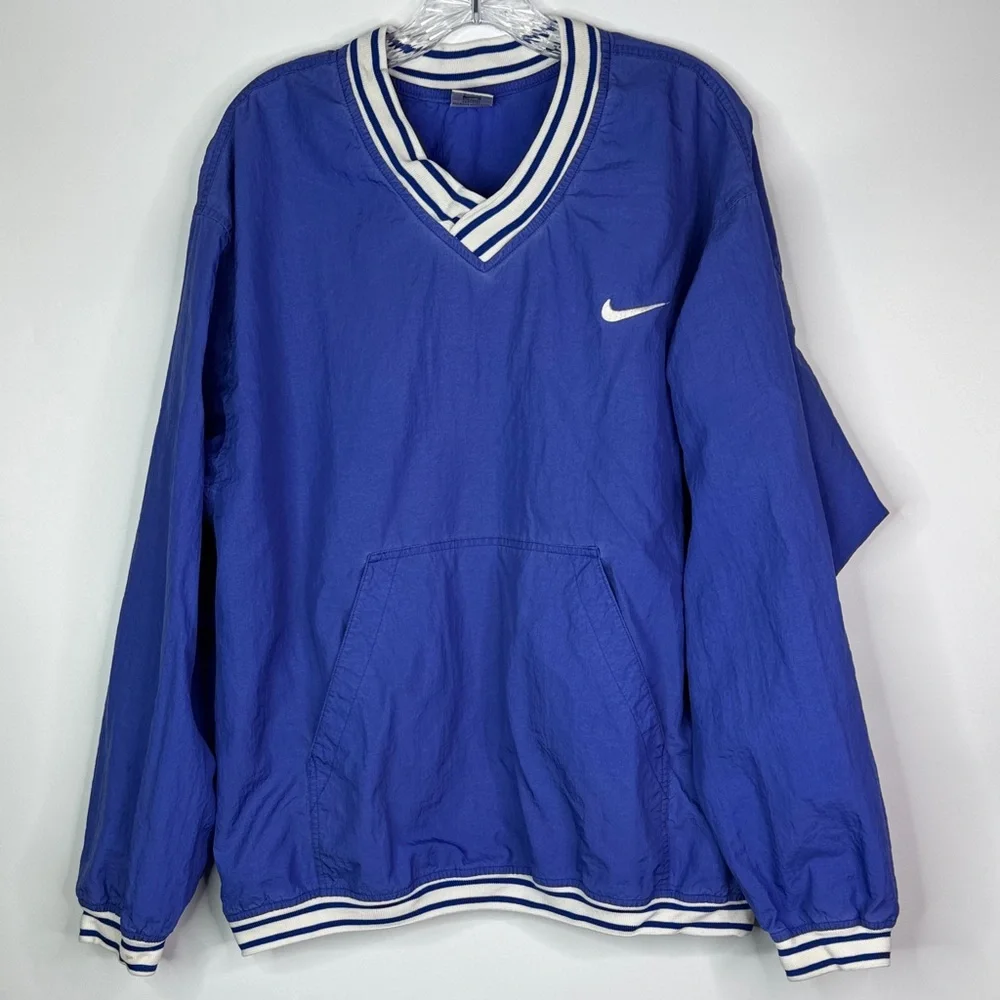 Vintage Nike Blue Nylon Vneck Pullover Windbreaker Jacket Size Large